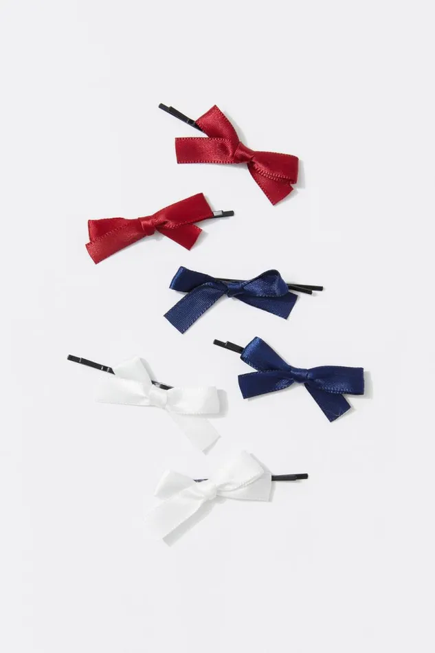 Accessories Supr Accessories Mini Bow Clips 6Pk Cherrynavywhite