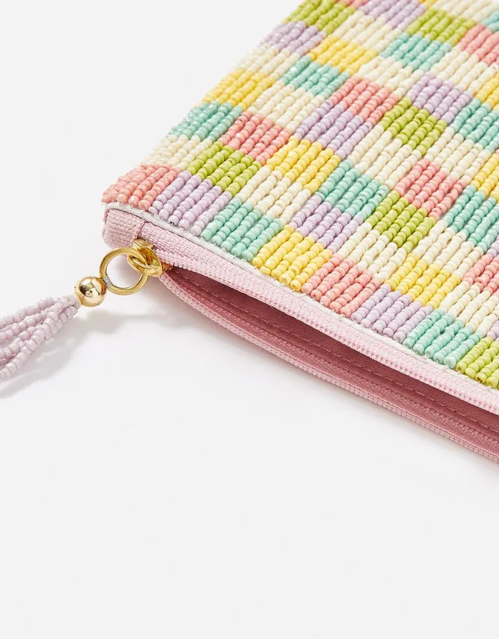Accessorize Beaded Gingham Pouch Women Purses and Wallets