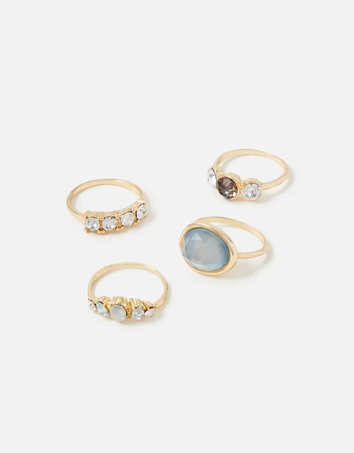 Accessorize Blue Harvest Statement Gem Stacking Ring Set Blue Blue Women Rings