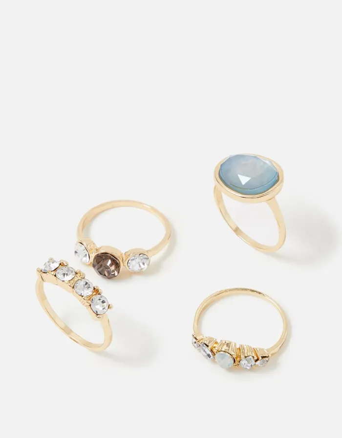 Accessorize Blue Harvest Statement Gem Stacking Ring Set Blue Blue Women Rings