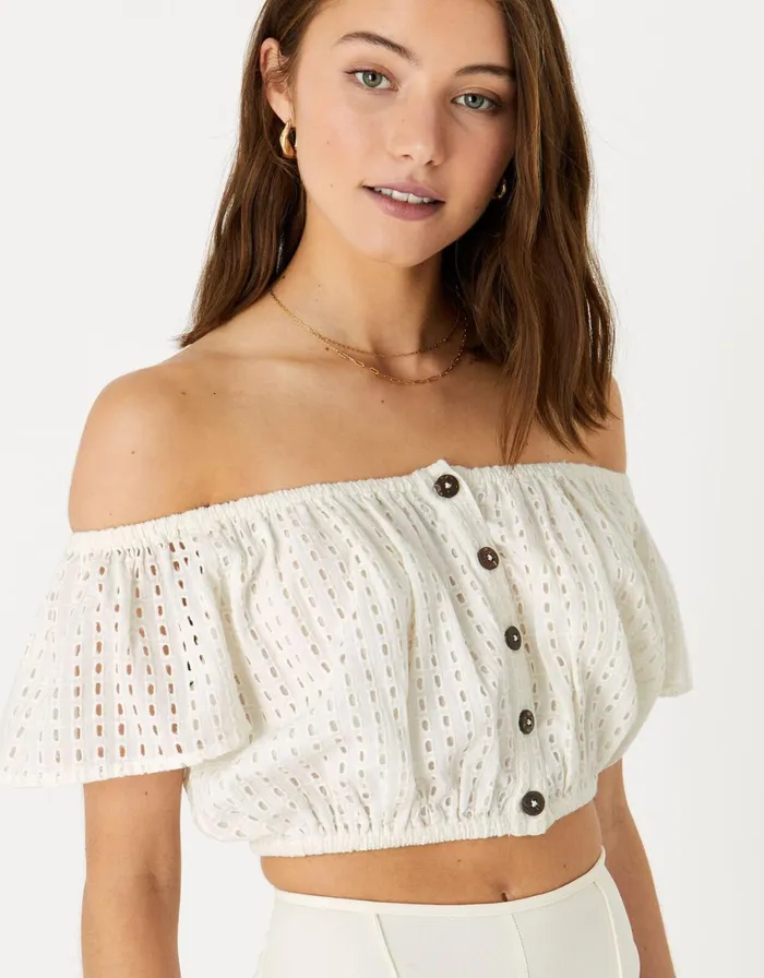 Accessorize Broderie Crop Top Ivory Ivory Women Tops
