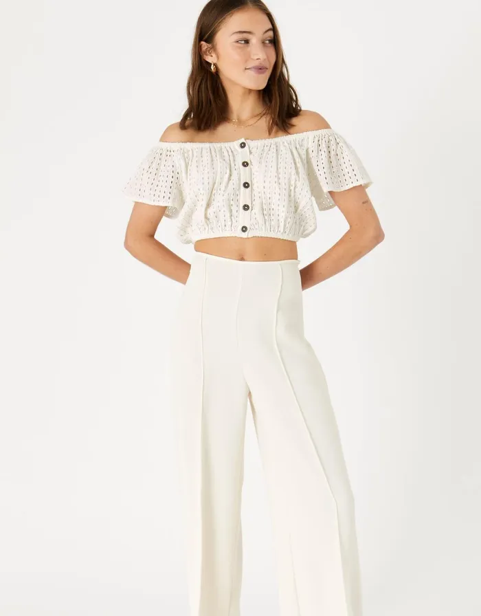 Accessorize Broderie Crop Top Ivory Ivory Women Tops