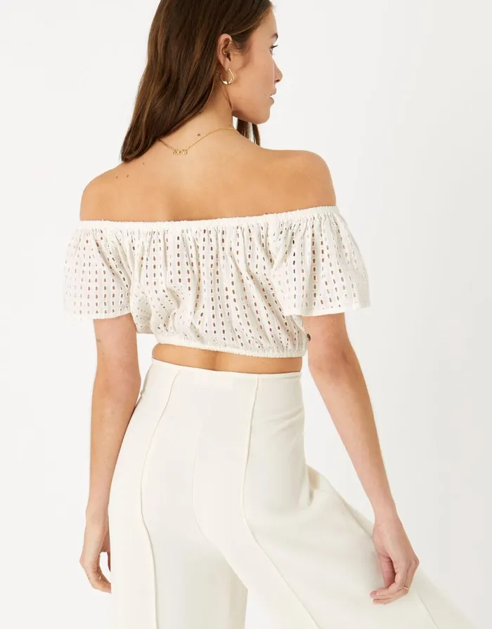 Accessorize Broderie Crop Top Ivory Ivory Women Tops