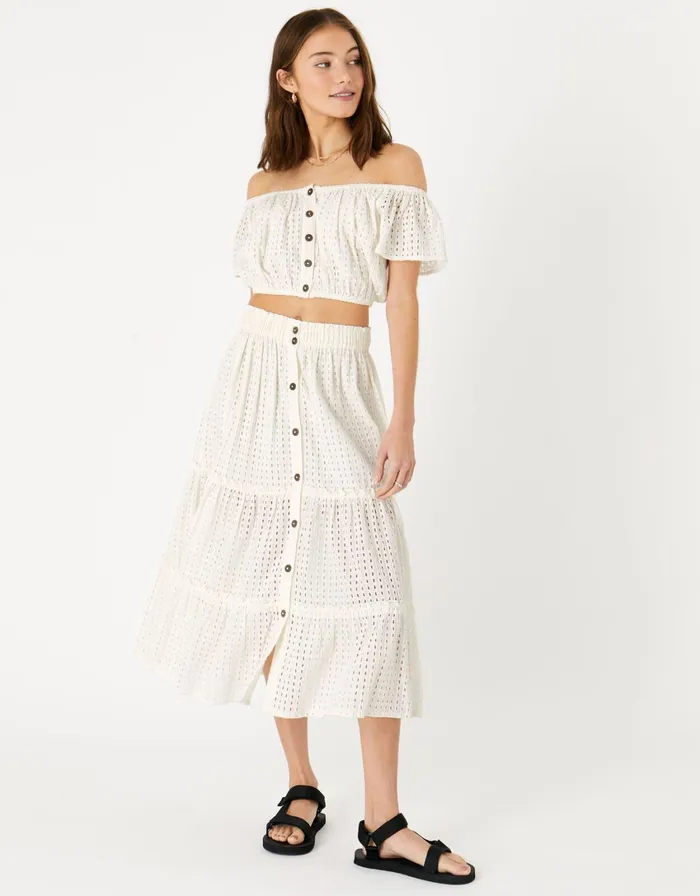 Accessorize Broderie Crop Top Ivory Ivory Women Tops