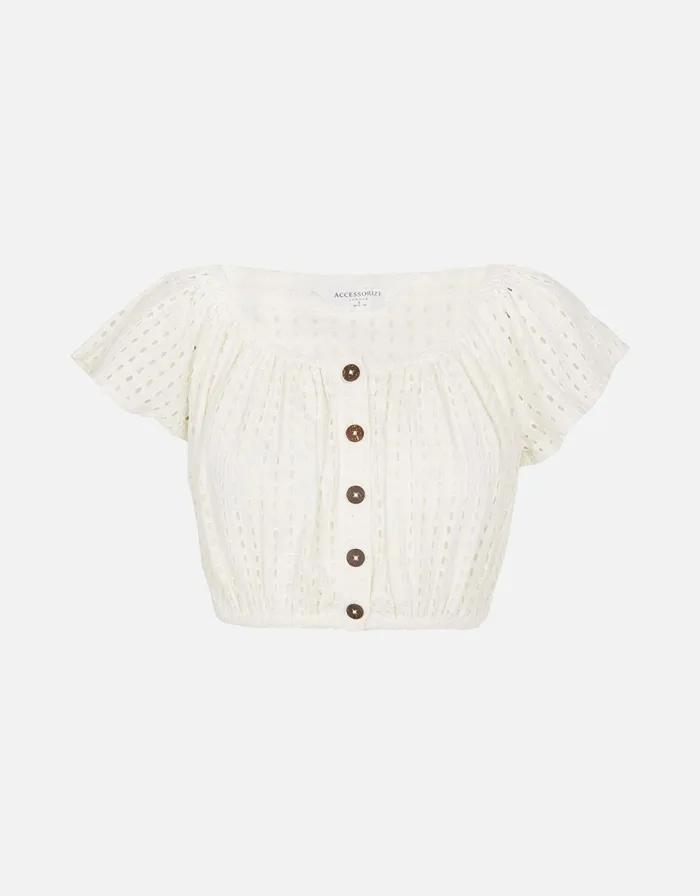 Accessorize Broderie Crop Top Ivory Ivory Women Tops