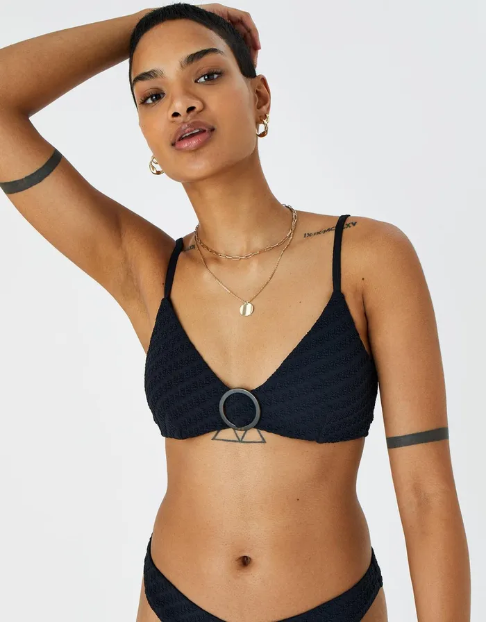Accessorize Buckle Front Bikini Top Black Black Women Bikinis