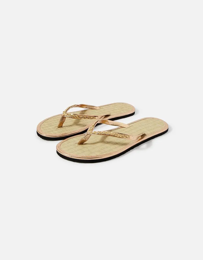 Accessorize Chain Plait Seagrass Flip Flops Metallic Metallics Women Sandals and Flip Flops
