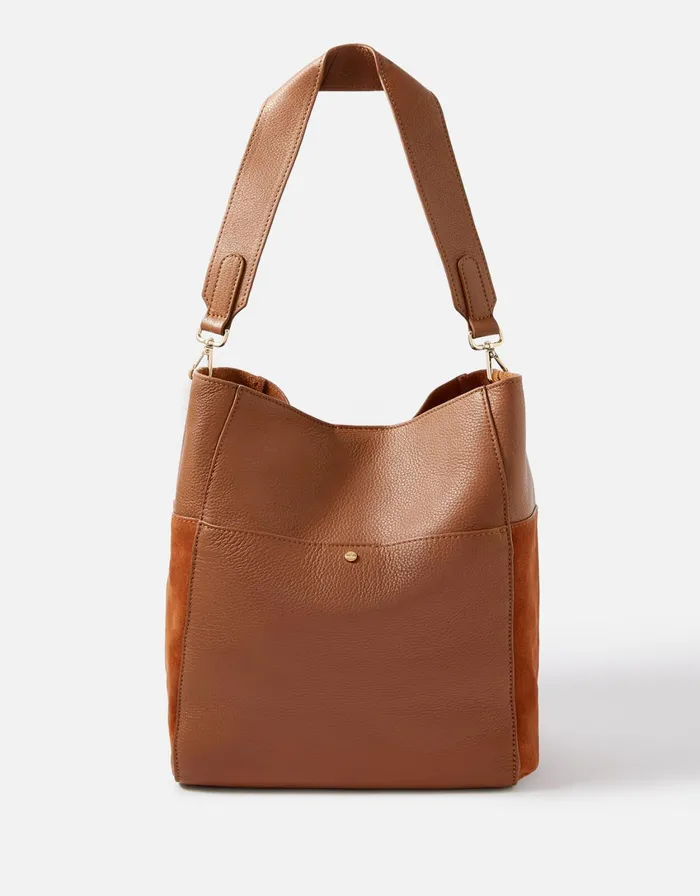 Accessorize Chloe Leather Shoulder Bag Tan Tan Women Leather Bags