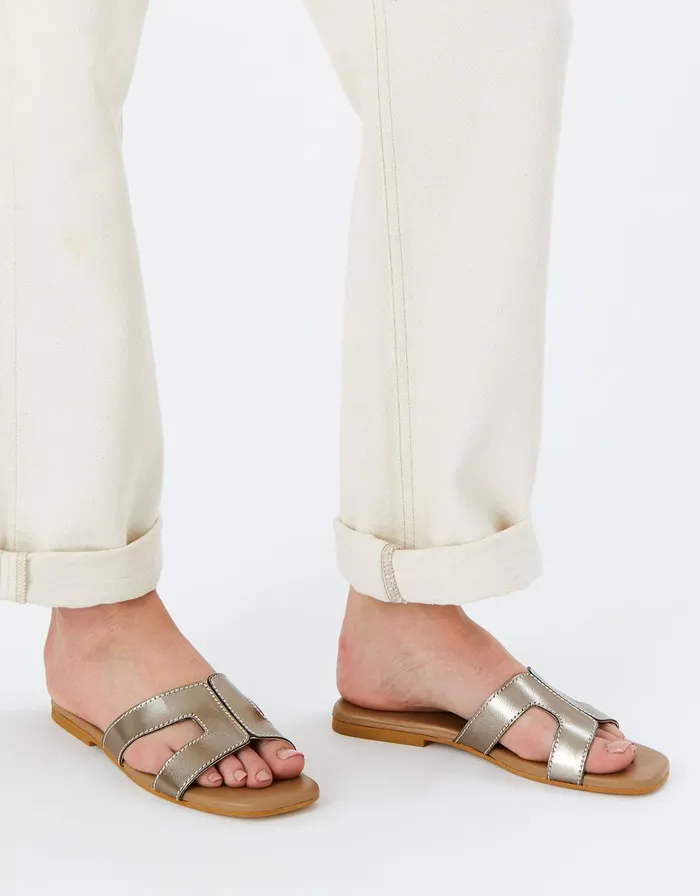 Accessorize Contrast Stitch Leather Sandals Metallic Metallics Women Sandals and Flip Flops