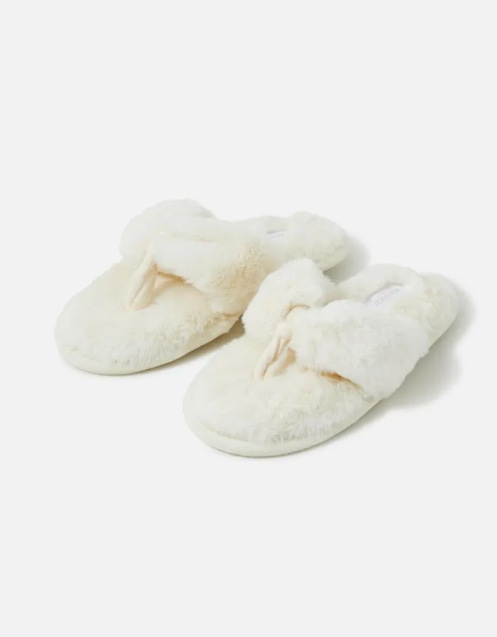 Accessorize Faux Fur Toe Thong Slippers Ivory Ivory Women Slippers