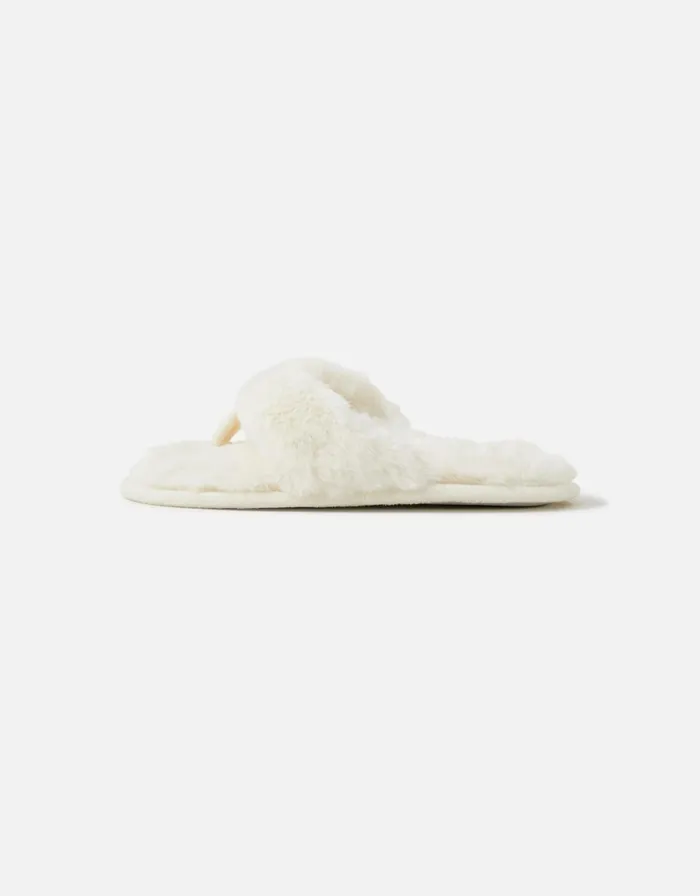 Accessorize Faux Fur Toe Thong Slippers Ivory Ivory Women Slippers