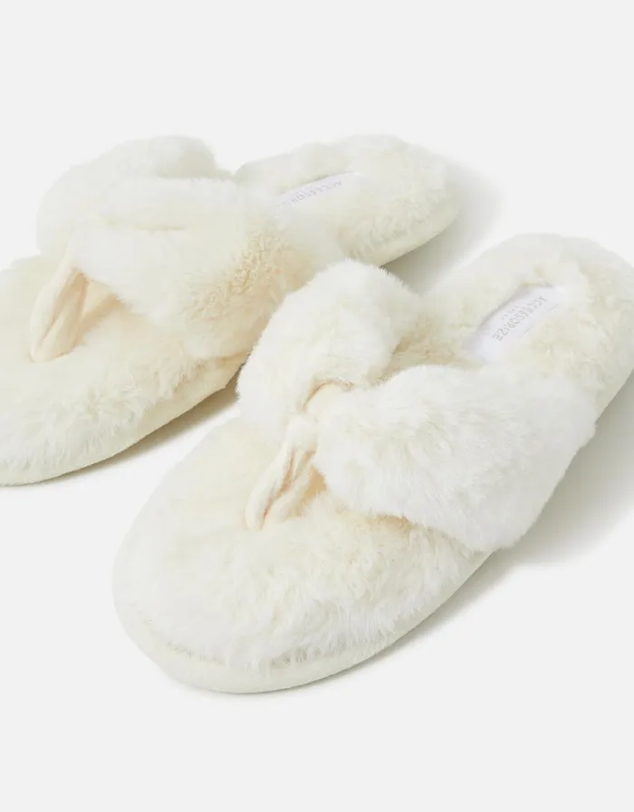 Accessorize Faux Fur Toe Thong Slippers Ivory Ivory Women Slippers