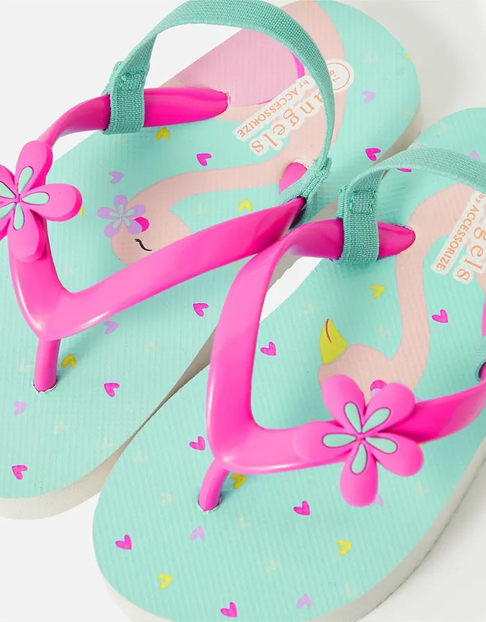 Accessorize Girls Flamingo Flip Flops Blue Aqua Girls Shoes