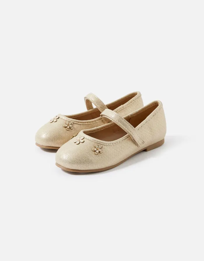 Accessorize Girls Flower Ballerina Flats Gold Gold Girls Shoes