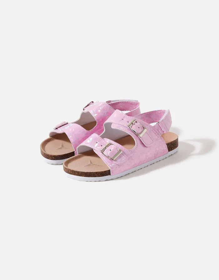 Accessorize Girls Holographic Double Buckle Sandals Pink Pink Girls Shoes