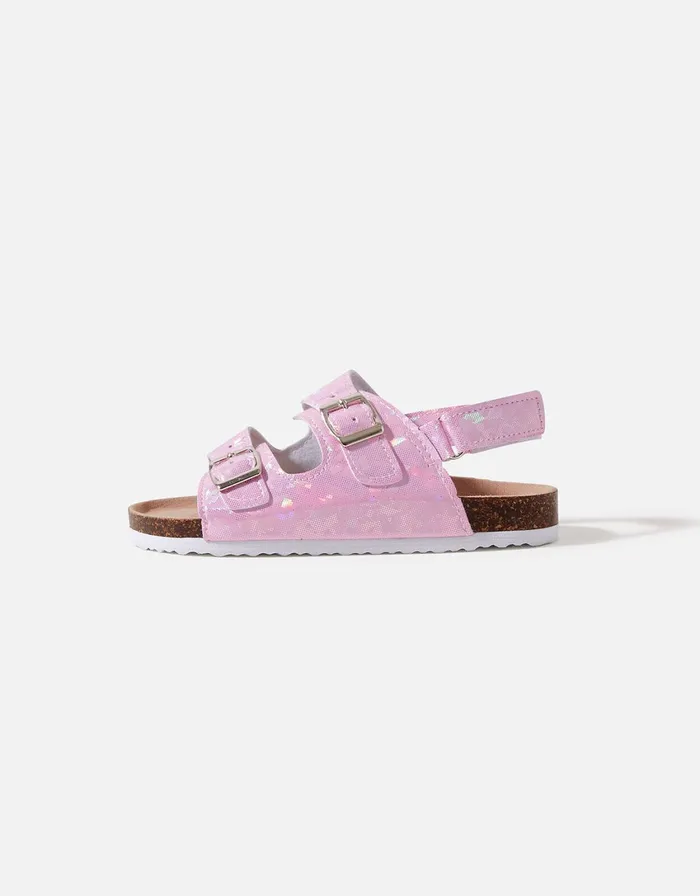 Accessorize Girls Holographic Double Buckle Sandals Pink Pink Girls Shoes