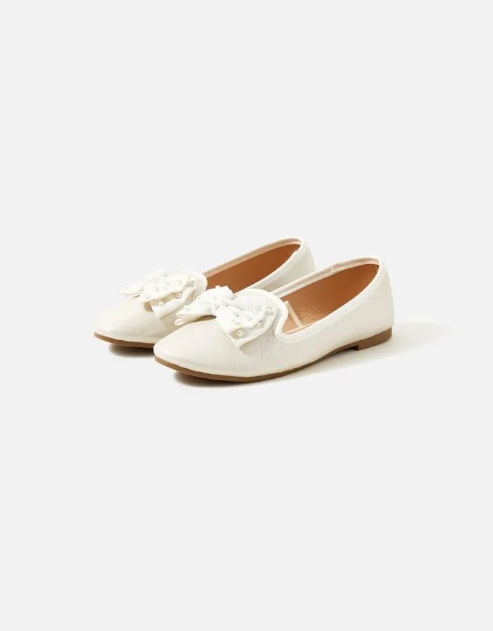 Accessorize Girls Pearl Bow Slippers Gold Gold Girls Shoes