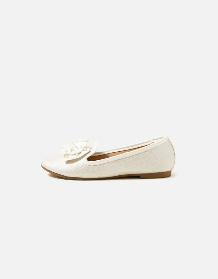 Accessorize Girls Pearl Bow Slippers Gold Gold Girls Shoes
