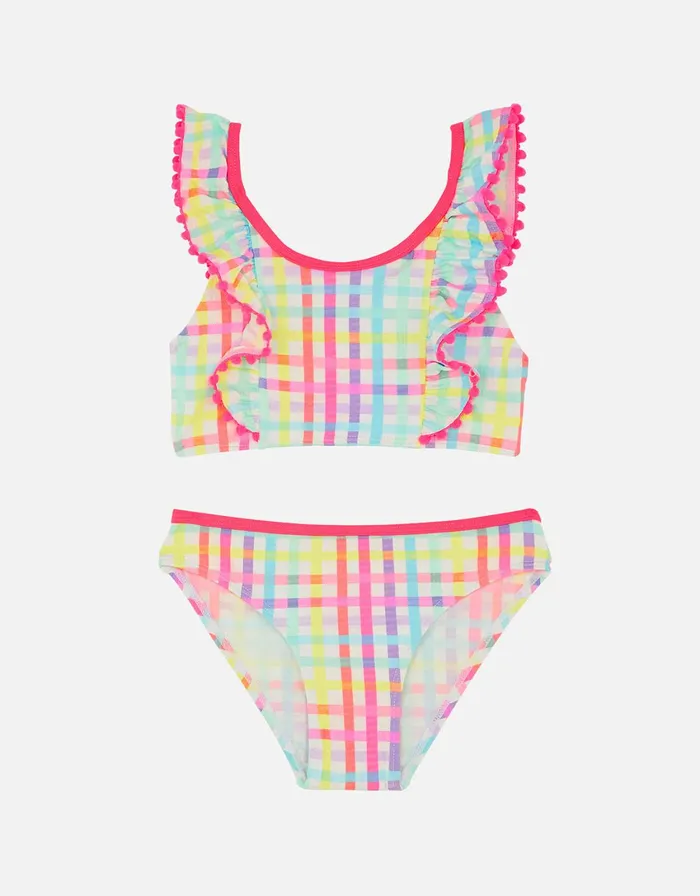 Accessorize Girls Rainbow Check Bikini Set Multi Brightsmulti Girls Swimsuits And Swimming Costumes