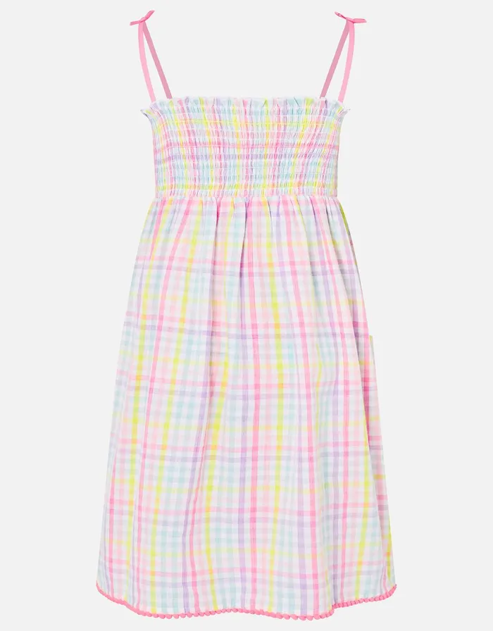 Accessorize Girls Rainbow Check Dress In Pure Cotton Multi Brightsmulti Girls Dresses
