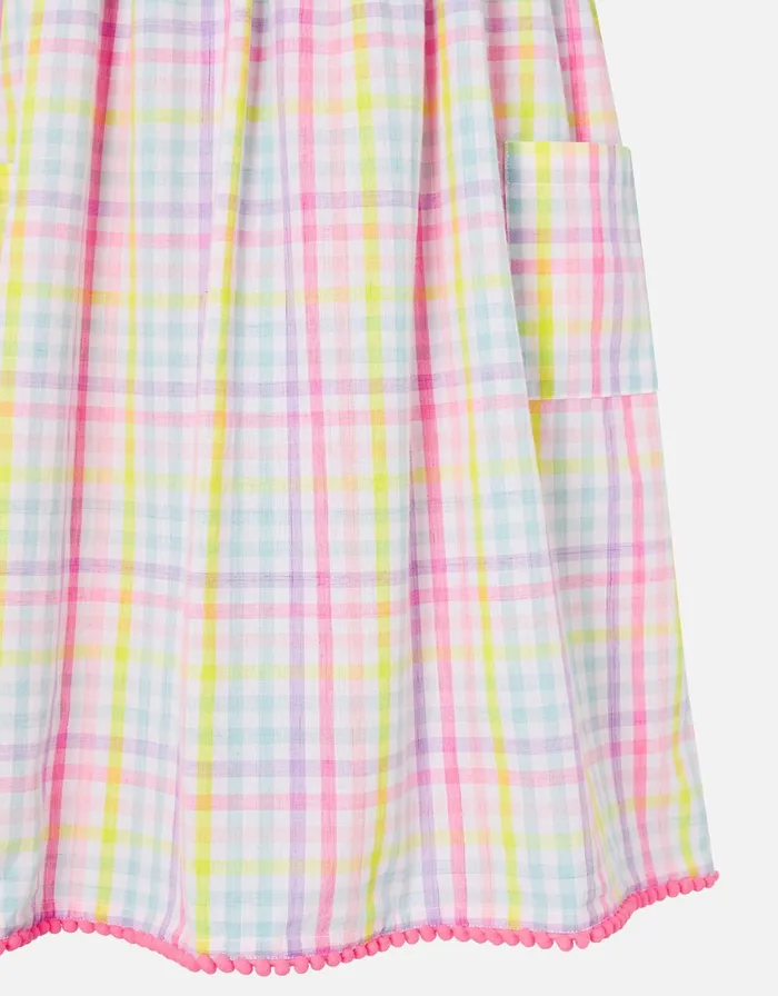 Accessorize Girls Rainbow Check Dress In Pure Cotton Multi Brightsmulti Girls Dresses