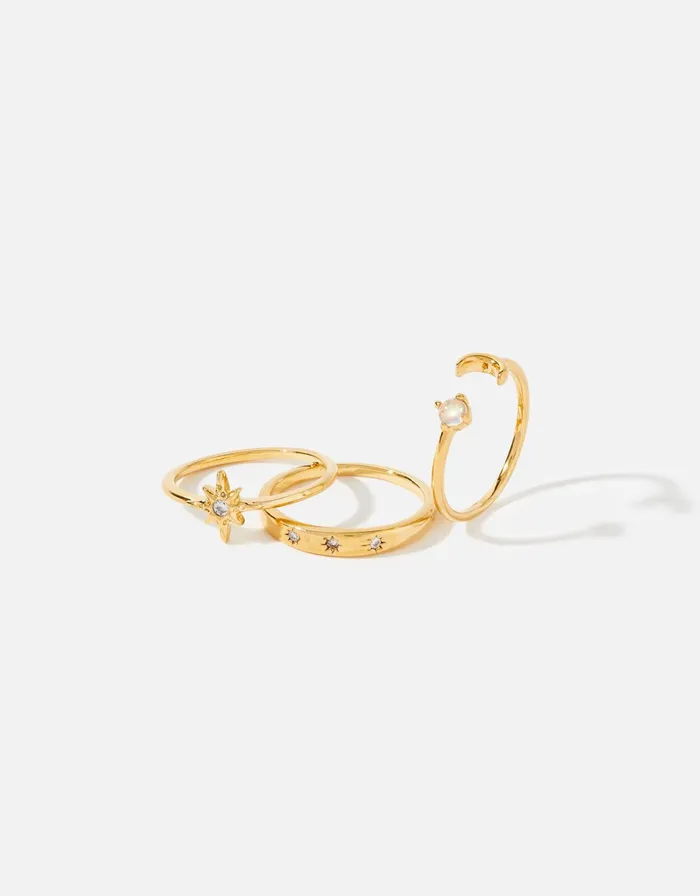 Accessorize GoldPlated Celestial Stacking Ring Set Gold Gold Women Rings