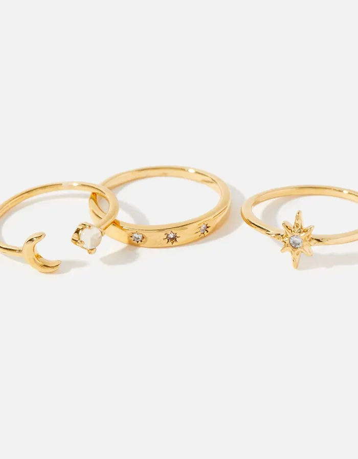 Accessorize GoldPlated Celestial Stacking Ring Set Gold Gold Women Rings
