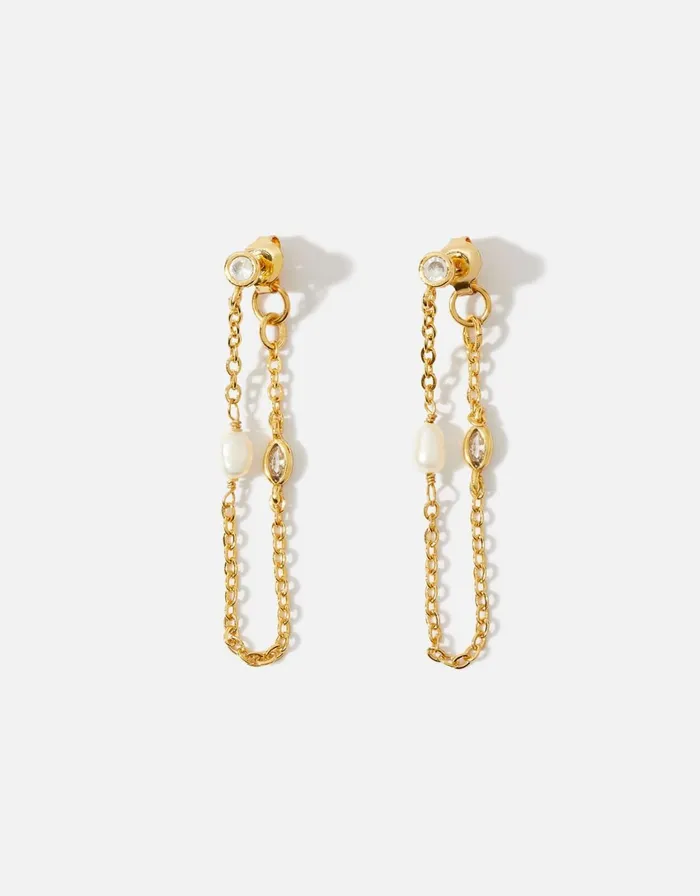 Accessorize GoldPlated Chain And Pearl Drop Earrings Women Earrings