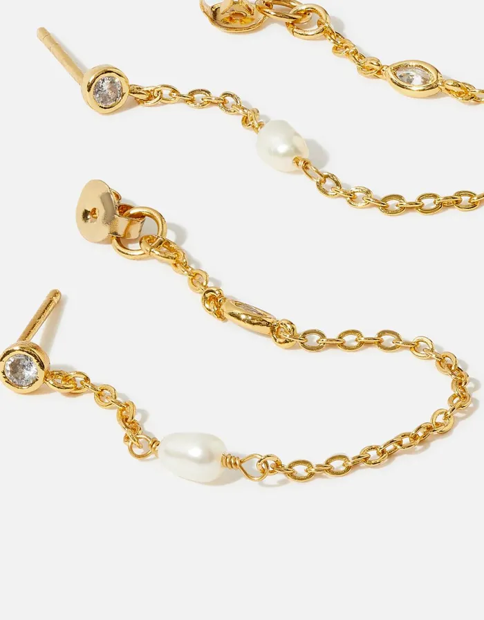 Accessorize GoldPlated Chain And Pearl Drop Earrings Women Earrings