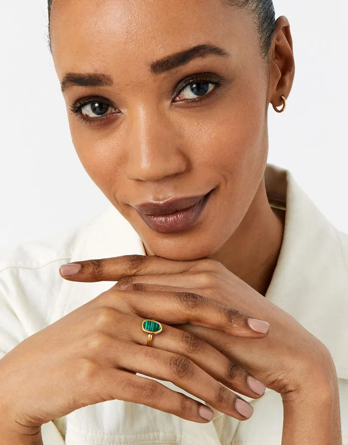 Accessorize GoldPlated Irregular Malachite Ring Green Green Women Rings