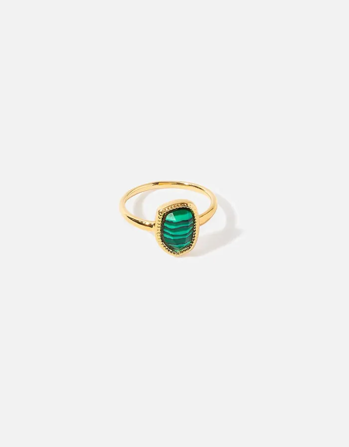 Accessorize GoldPlated Irregular Malachite Ring Green Green Women Rings