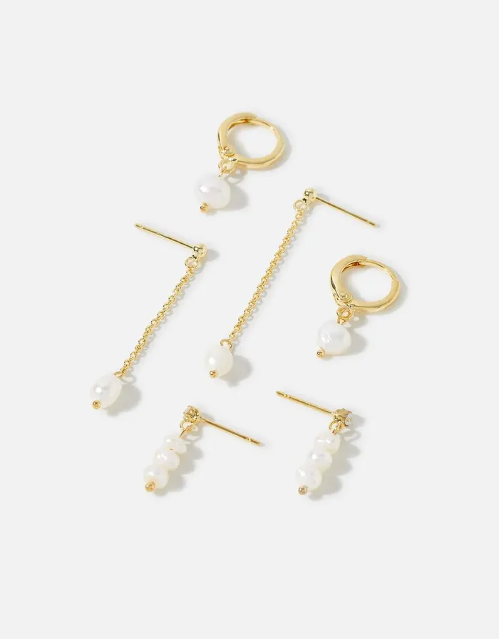 Accessorize GoldPlated Pearl Drop And Hoop Earring Set Women Earrings