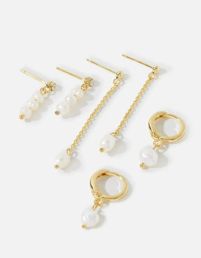 Accessorize GoldPlated Pearl Drop And Hoop Earring Set Women Earrings