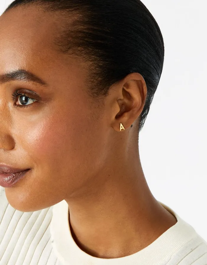 Accessorize Gold Vermeil Single Initial Stud Earrings Gold Gold Women Earrings