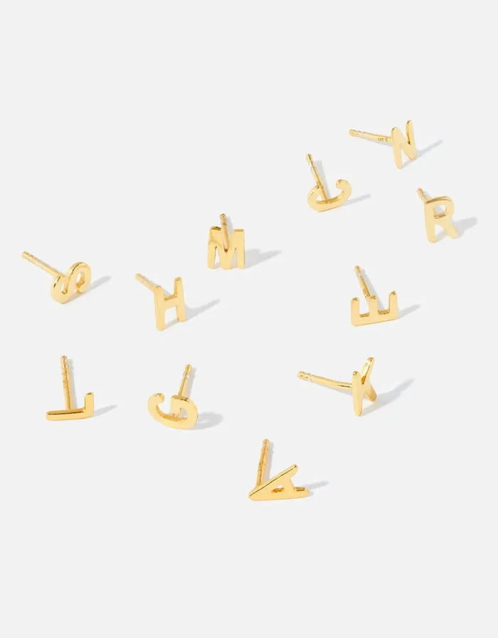 Accessorize Gold Vermeil Single Initial Stud Earrings Gold Gold Women Earrings