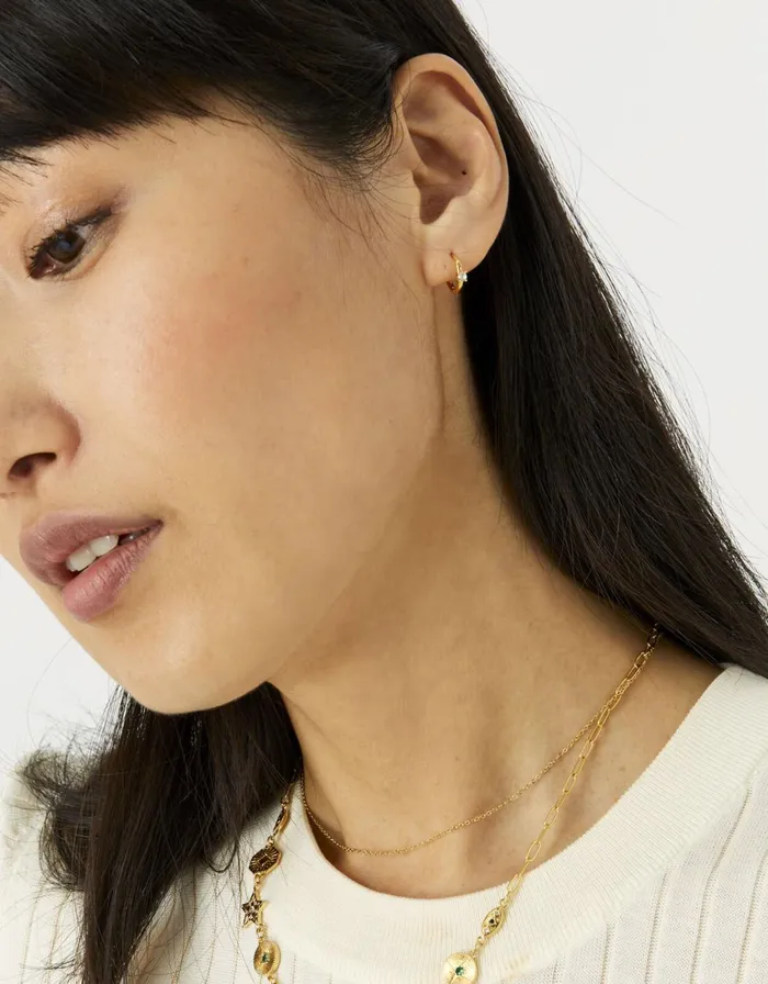 Accessorize Gold Vermeil White Topaz Stone Hoops Women Earrings