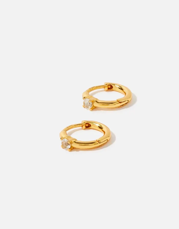 Accessorize Gold Vermeil White Topaz Stone Hoops Women Earrings