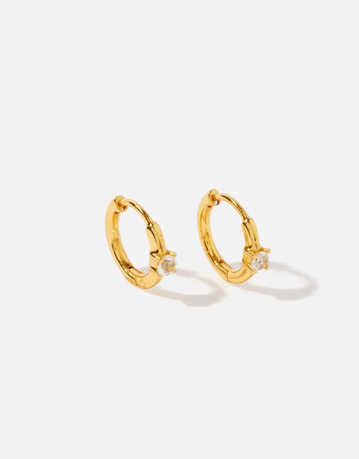 Accessorize Gold Vermeil White Topaz Stone Hoops Women Earrings