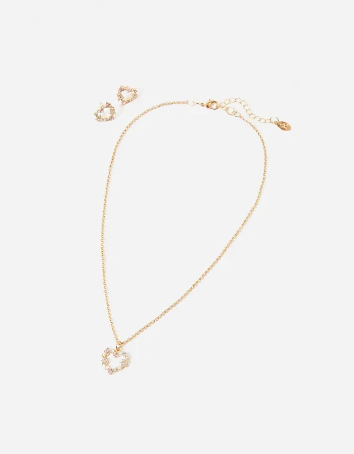 Accessorize Heart Crystal Necklace And Earring Set Women Necklaces