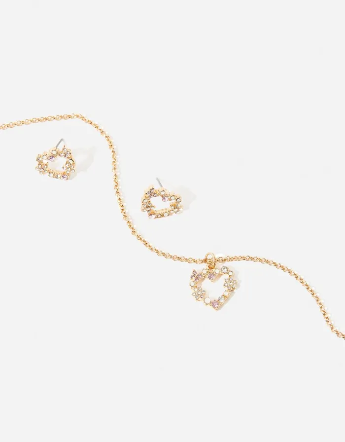 Accessorize Heart Crystal Necklace And Earring Set Women Necklaces