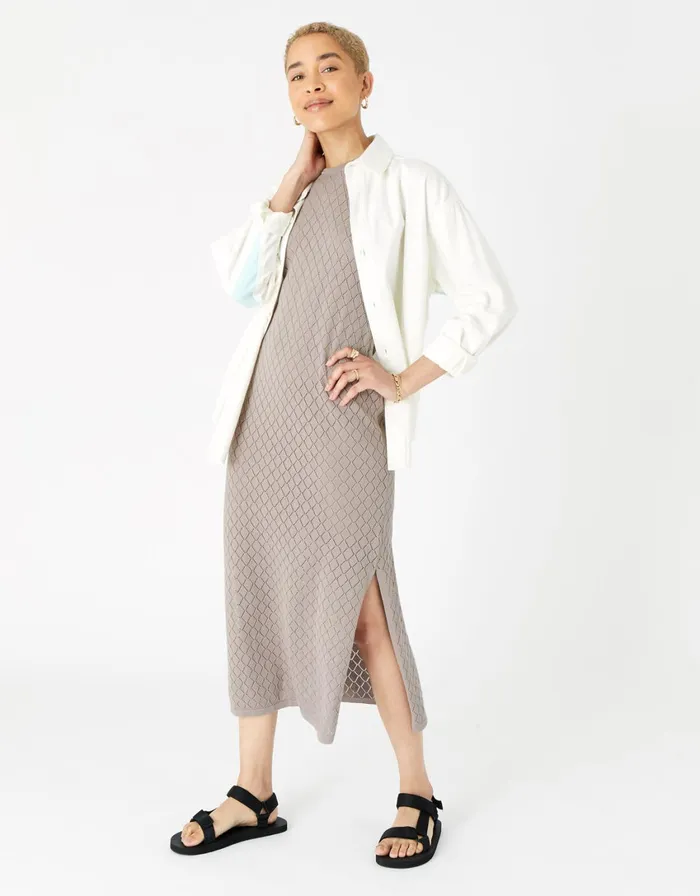 Accessorize Knitted Midi Dress Brown Taupe Women Dresses