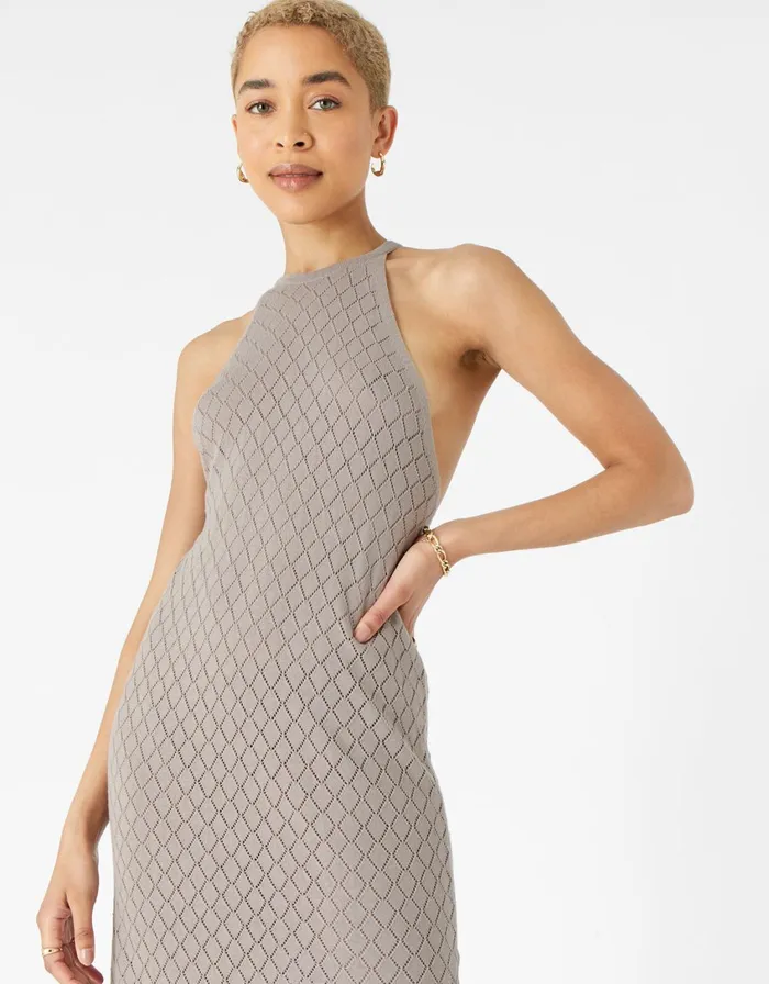 Accessorize Knitted Midi Dress Brown Taupe Women Dresses