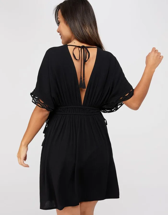 Accessorize Lace Trim Crinkle Kaftan Black Black Women Kaftans Cover Ups and Sarongs