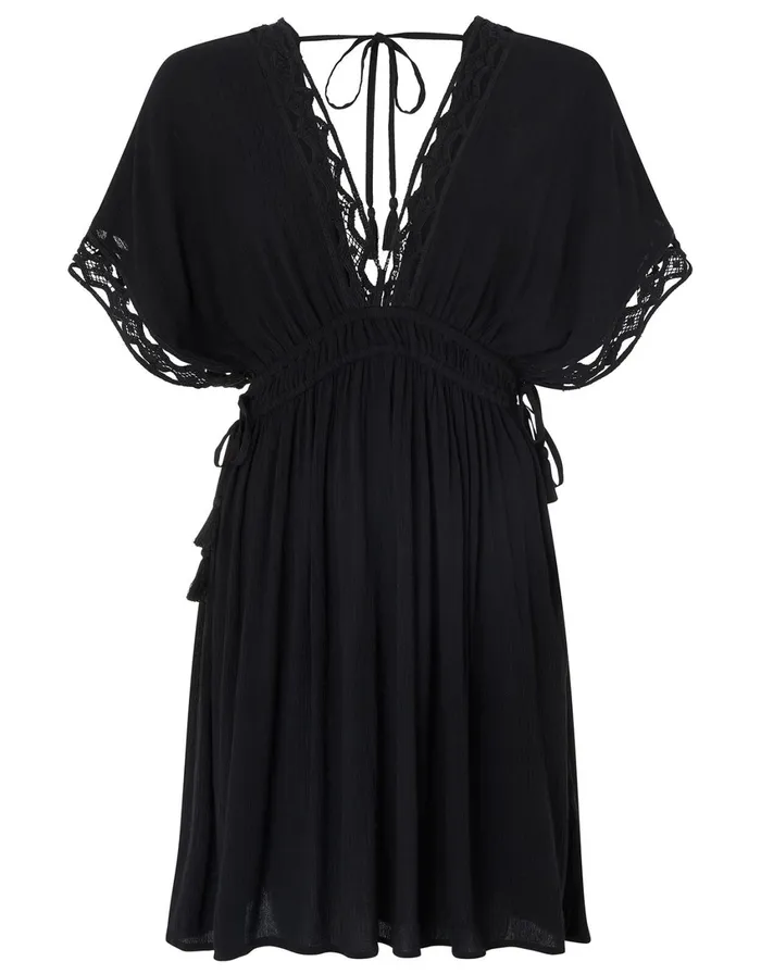 Accessorize Lace Trim Crinkle Kaftan Black Black Women Kaftans Cover Ups and Sarongs