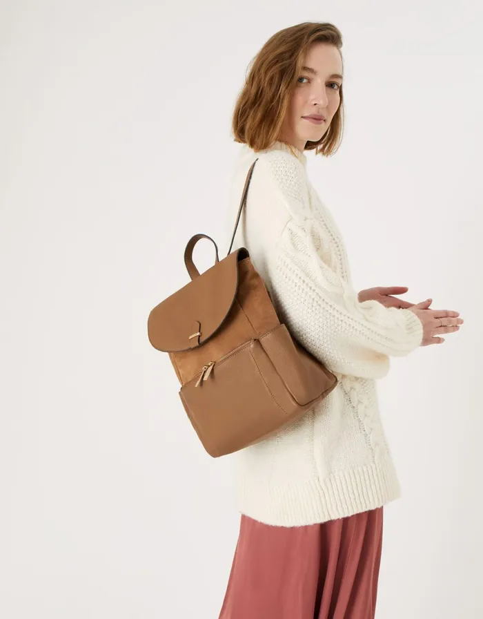 Accessorize Melody Leather Backpack Tan Tan Women Leather Bags