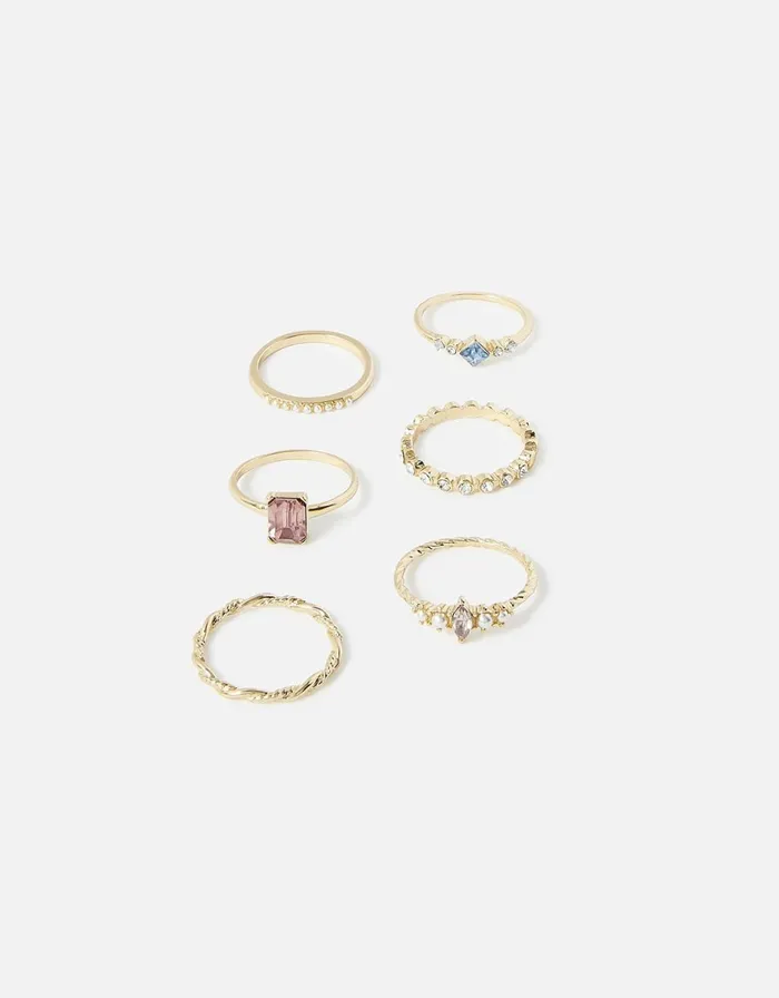 Accessorize Pearl And Crystal Stacking Ring Set Pink Pink Women Rings