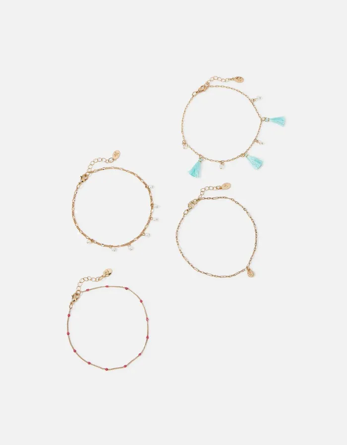 Accessorize Pearl And Tassel Anklet Set Women Anklets