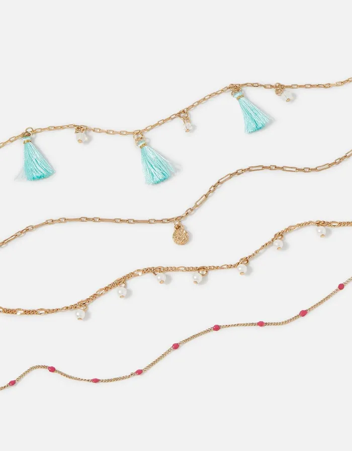 Accessorize Pearl And Tassel Anklet Set Women Anklets