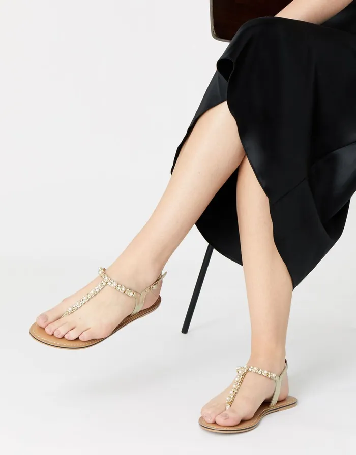 Accessorize Pearl Embellished Strap Sandals Natural Ivory Women Sandals and Flip Flops