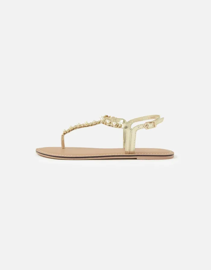 Accessorize Pearl Embellished Strap Sandals Natural Ivory Women Sandals and Flip Flops